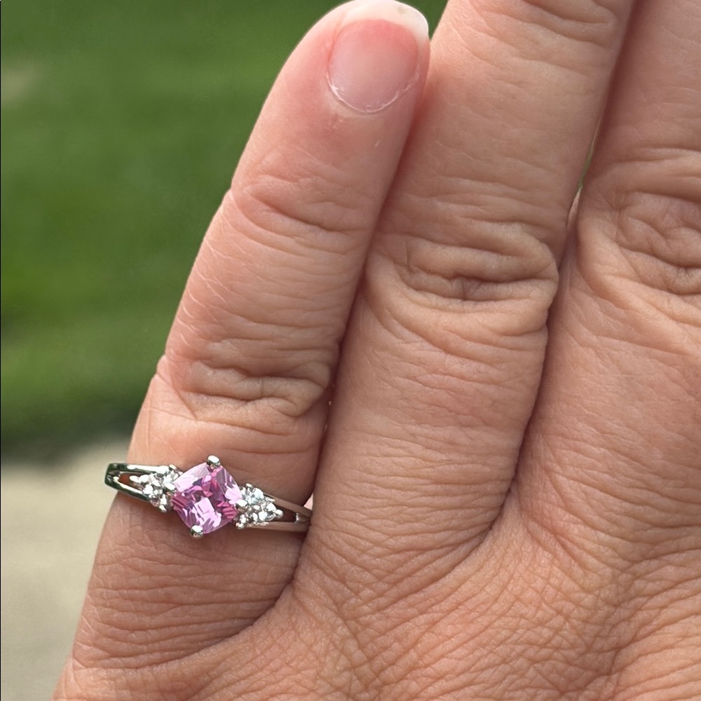 Cushion Cut 1.00 ct Natural Pink and White Sapphire Sterling Silver Ring Sz 7 - Picture 6 of 13